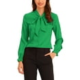 thumbnail image 1 of INSPIRE CHIC Women's Elegant Bow Tie Neck Blouse Long Sleeve Work Chiffon Shirt S Green, 1 of 6
