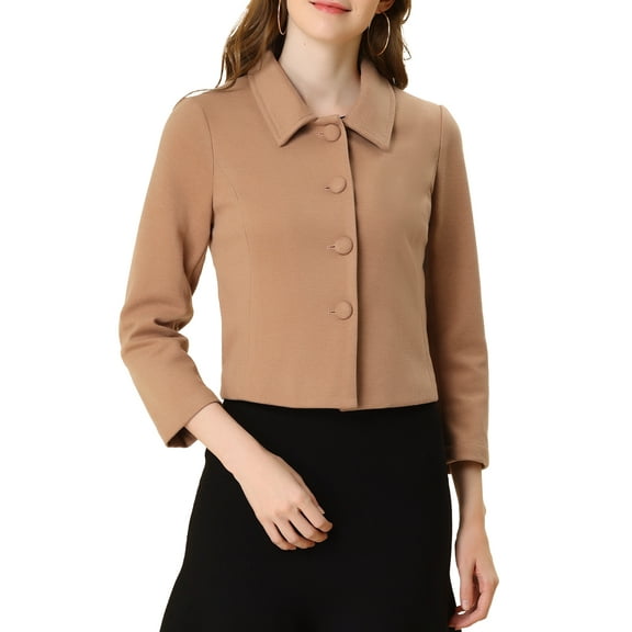 INSPIRE CHIC Women's Elegant Button-Down Point Collar Short Coats XL Light Brown