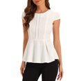 thumbnail image 1 of INSPIRE CHIC Women's Peplum Tops Cap Sleeve Round Neck Solid Color Blouses XL White, 1 of 5