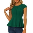 thumbnail image 1 of INSPIRE CHIC Women's Peplum Tops Cap Sleeve Round Neck Solid Color Blouses XS Green, 1 of 6