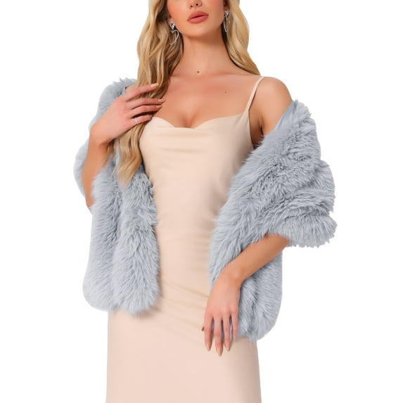 INSPIRE CHIC Women's Elegant Cape Shoulder Faux Fur Wedding Party Shawl M Light Grey