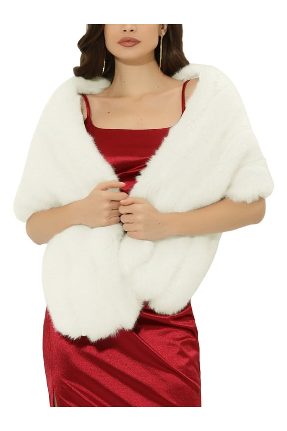 Women's Elegant Cape Shoulder Faux Fur Wedding Party Shawl M White
