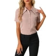 thumbnail image 1 of INSPIRE CHIC Women's Elegant Collar Blouse Short Sleeve Work Office Button Down Satin Shirt XS Dark Pink, 1 of 5