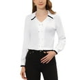 thumbnail image 1 of INSPIRE CHIC Women's Elegant Contrast Trim V Neck Double Breasted Long Sleeve Work Blouse Shirt, 1 of 5
