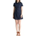 thumbnail image 1 of INSPIRE CHIC Women's Denim Collared Short Sleeve Summer A-line Dress Dark Blue XS, 1 of 6