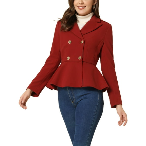 INSPIRE CHIC Women's Elegant Double Breasted Notched Lapel Long Sleeve Peplum Blazer