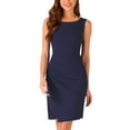 thumbnail image 1 of INSPIRE CHIC Women's Elegant Dress Boat Neck Sleeveless Ruched Office Sheath Dresses L Dark Blue, 1 of 5