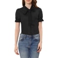 thumbnail image 1 of Allegra K Women's Elegant Embroidered Tie Neck Cotton Button Down Blouse Shirts, 1 of 6