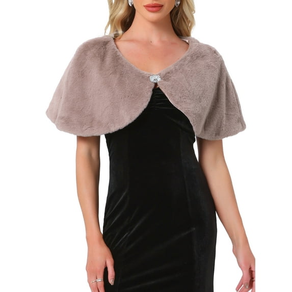 INSPIRE CHIC Women's Elegant Faux Fur Shawl Bridal Wedding Party Wrap Stole Shrug L Dusty Mauve
