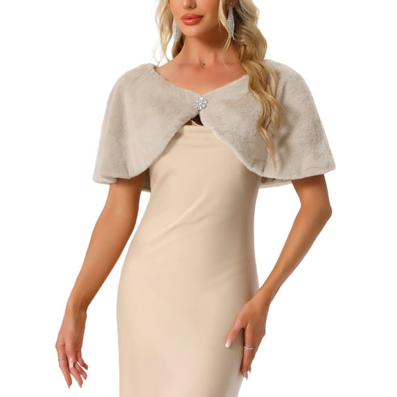 INSPIRE CHIC Women's Elegant Faux Fur Shawl Bridal Wedding Party Wrap Stole Shrug M Tan