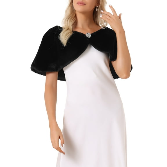 INSPIRE CHIC Women's Elegant Faux Fur Shawl Bridal Wedding Party Wrap Stole Shrug S Black