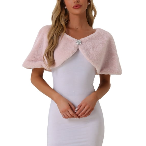 INSPIRE CHIC Women's Elegant Faux Fur Shawl Bridal Wedding Party Wrap Stole Shrug XS Pink