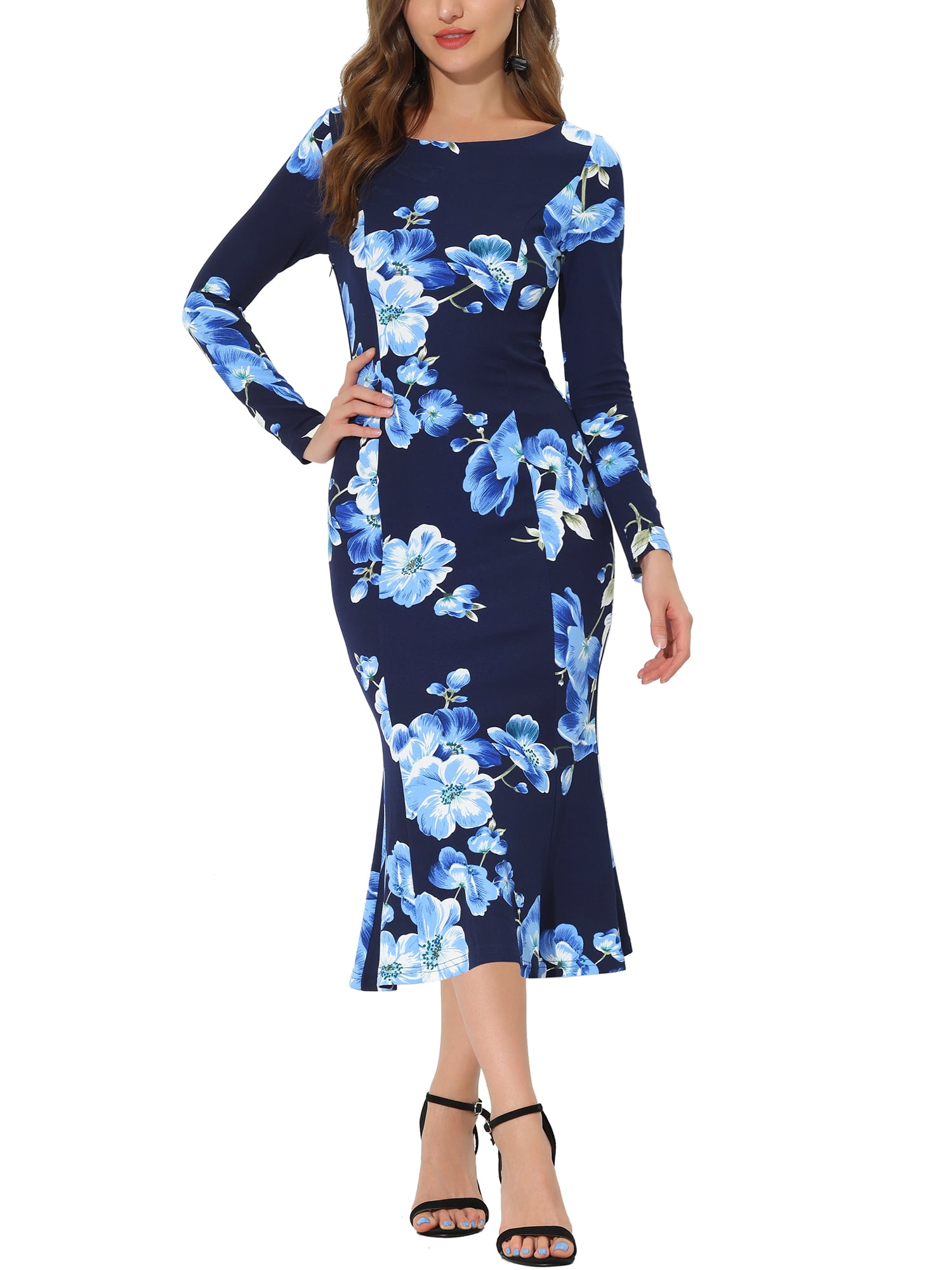 Floral boat neck outlet dress