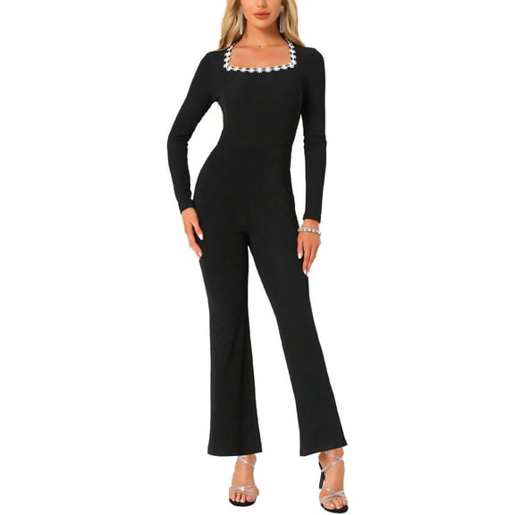 INSPIRE CHIC Women's Elegant Jumpsuits Square Neck High Waist Wide Leg Long Pants Jumpsuit