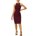 thumbnail image 1 of INSPIRE CHIC Women's Elegant Lace Halter Neck Sleeveless Bodycon Cocktail Sheath Midi Dress XL Burgundy, 1 of 6