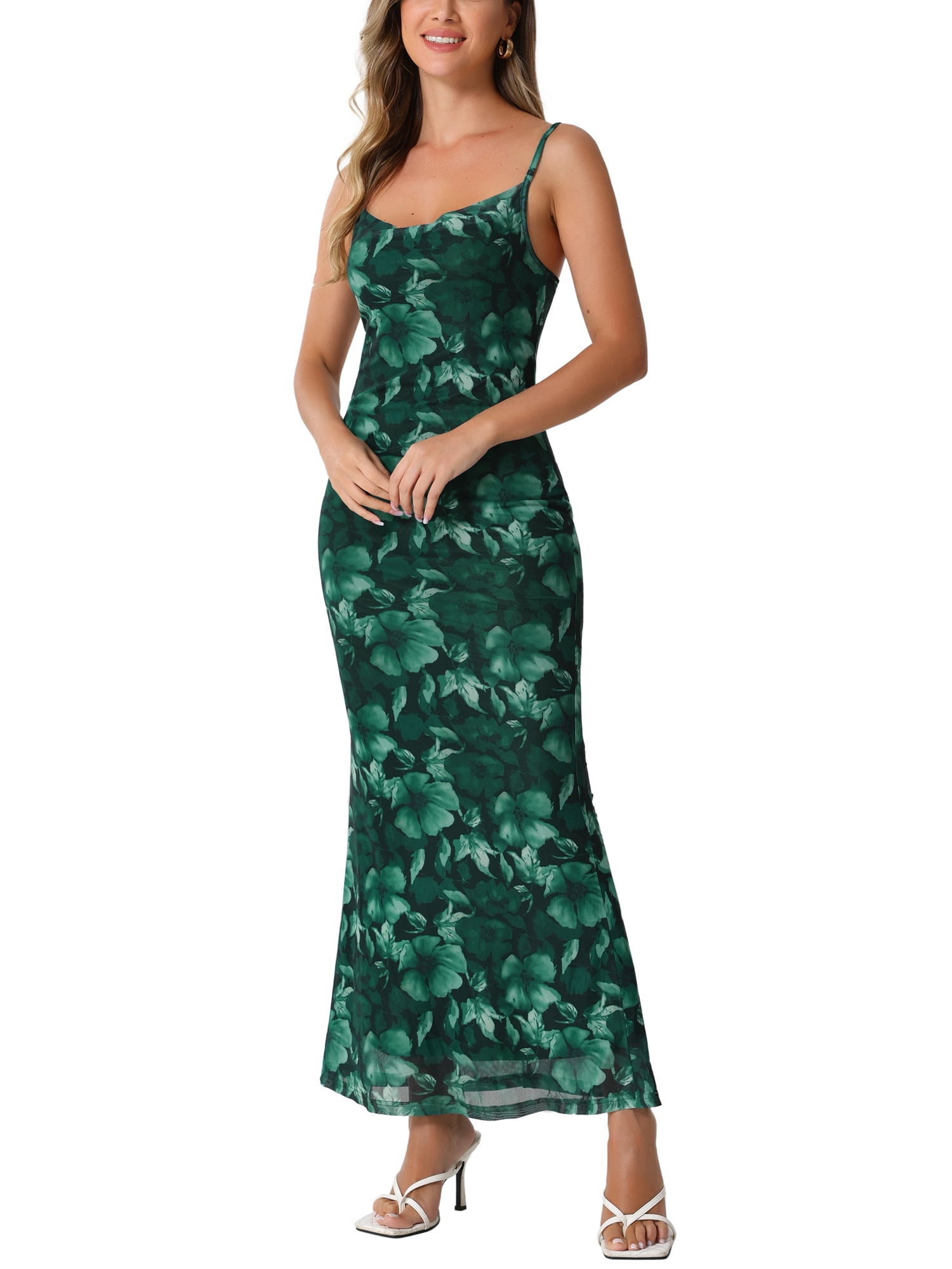 green floral bodycon dress ASOS DESIGN Tall halter neck bodycon mesh midi dress in green floral print