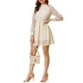 thumbnail image 1 of INSPIRE CHIC Women's Elegant Mock Collar Floral Lace Long Sleeve High Waist A-Line Dress Cream White S, 1 of 6