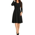 thumbnail image 1 of INSPIRE CHIC Women’s Elegant Office Dresses Square Neck Long Sleeve Pleated A-line Dress S Black, 1 of 6