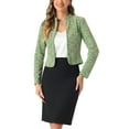 thumbnail image 1 of INSPIRE CHIC Women's Tweed Blazer Stand Collar Cropped Open Front Jacket XS Green, 1 of 7