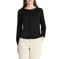 thumbnail image 1 of INSPIRE CHIC Women's Elegant Retro Peter Pan Collar Faux Placket Satin Work Shirt XS Black, 1 of 6