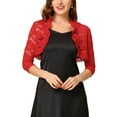 thumbnail image 1 of INSPIRE CHIC Women's Elegant Ruffle Collar Front 3/4 Sleeve Lace Shrug Top XL Bright Red, 1 of 6