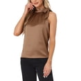 thumbnail image 1 of INSPIRE CHIC Women's Satin Tank Tops Sleeveless Bow Tie Neck Solid Work Blouses L Brown, 1 of 6