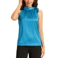 thumbnail image 1 of INSPIRE CHIC Women's Satin Tank Tops Sleeveless Bow Tie Neck Solid Work Blouses L Lake Blue, 1 of 3
