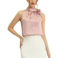 thumbnail image 1 of INSPIRE CHIC Women's Satin Tank Tops Sleeveless Bow Tie Neck Solid Work Blouses M Pink, 1 of 6