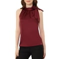 thumbnail image 1 of INSPIRE CHIC Women's Elegant Satin Sleeveless Bow Tie Neck Solid Work Blouse Tops S Burgundy, 1 of 7