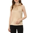 thumbnail image 1 of INSPIRE CHIC Women's Satin Tank Tops Sleeveless Bow Tie Neck Solid Work Blouses S Champagne, 1 of 7