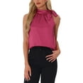 thumbnail image 1 of INSPIRE CHIC Women's Satin Tank Tops Sleeveless Bow Tie Neck Solid Work Blouses XS Hot Pink, 1 of 5