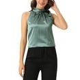 thumbnail image 1 of INSPIRE CHIC Women's Satin Tank Tops Sleeveless Bow Tie Neck Solid Work Blouses XS Pea Green, 1 of 6