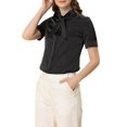 thumbnail image 1 of Allegra K Women's Elegant Satin Tie Neck Blouse Office Short Sleeve Button Down Shirt, 1 of 6