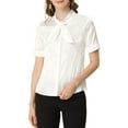 thumbnail image 1 of INSPIRE CHIC Women's Elegant Satin Tie Neck Blouse Office Short Sleeve Button Down Shirt XS White, 1 of 7