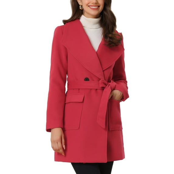 INSPIRE CHIC Women's Elegant Shawl Collar Lapel Belted Long Trenchcoat