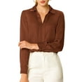 thumbnail image 1 of INSPIRE CHIC Women's Elegant Shirts V Neck Point Collar Long Sleeve Smooth Satin Blouse M Brown, 1 of 8