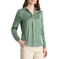 thumbnail image 1 of INSPIRE CHIC Women's Elegant Shirts V Neck Point Collar Long Sleeve Smooth Satin Blouse M Dusty Green, 1 of 9