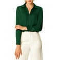 thumbnail image 1 of INSPIRE CHIC Women's Elegant Shirts V Neck Point Collar Long Sleeve Smooth Satin Blouse S Dark Green, 1 of 9