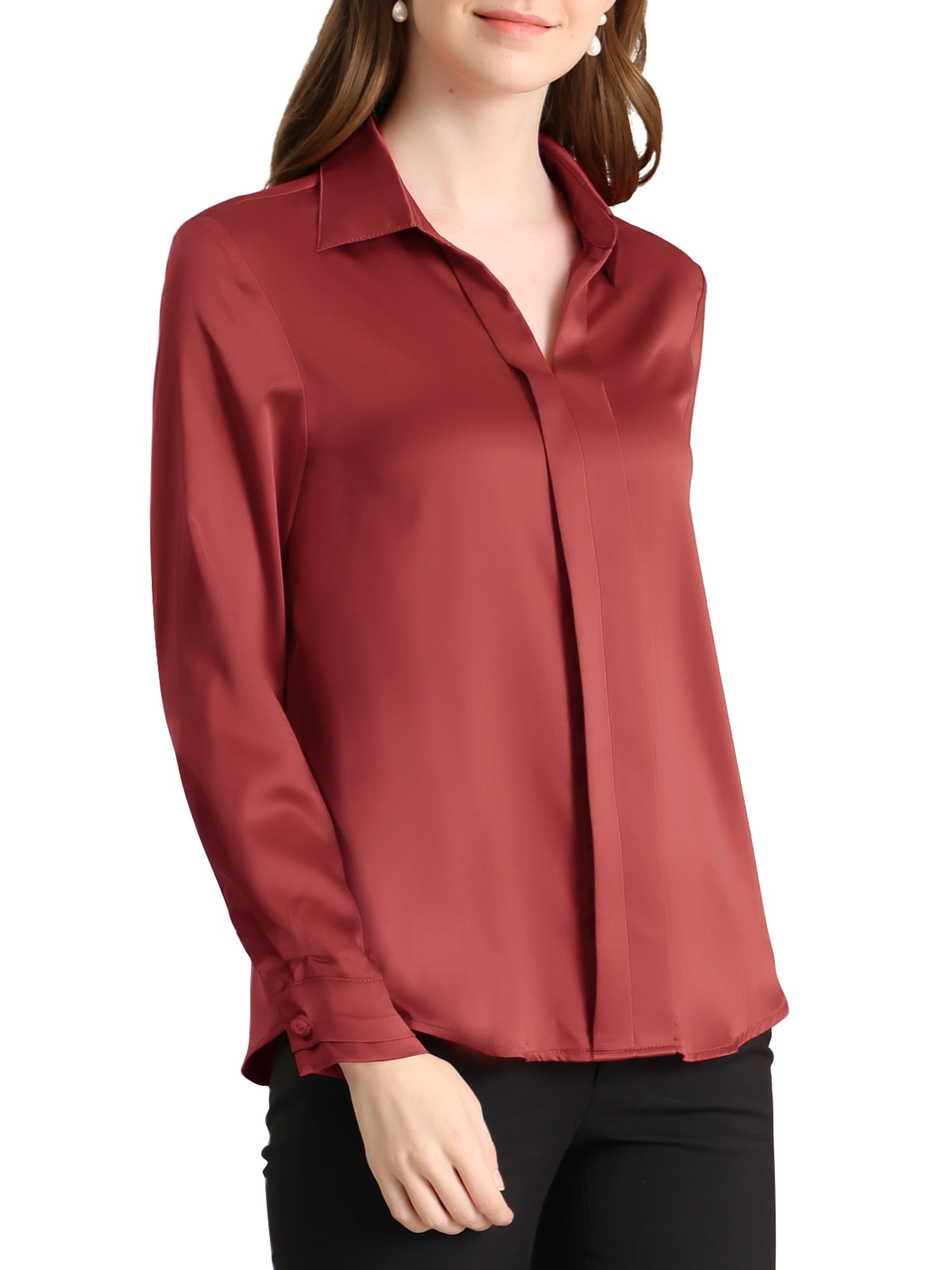 INSPIRE CHIC Women's Elegant Shirts V Neck Point Collar Long Sleeve ...