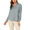 thumbnail image 1 of INSPIRE CHIC Women's Elegant Shirts V Neck Point Collar Long Sleeve Smooth Satin Blouse S Dusty Blue, 1 of 9
