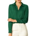 thumbnail image 1 of INSPIRE CHIC Women's Elegant Shirts V Neck Point Collar Long Sleeve Smooth Satin Blouse XL Green, 1 of 9