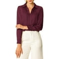 thumbnail image 1 of INSPIRE CHIC Women's Elegant Shirts V Neck Point Collar Long Sleeve Smooth Satin Blouse XS Wine Red, 1 of 9