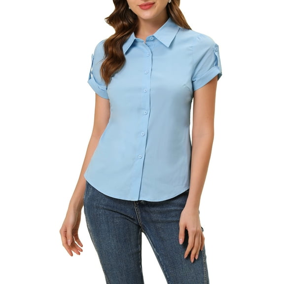 INSPIRE CHIC Women's Elegant Short Sleeve Career Button Down Shirt