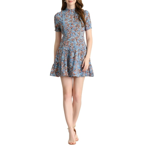INSPIRE CHIC Women's Elegant Short Sleeve Floral Summer Above the Knee Dress