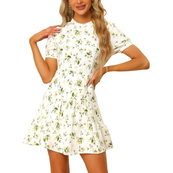 INSPIRE CHIC Women's Elegant Short Sleeve Floral Summer Above the Knee Dress