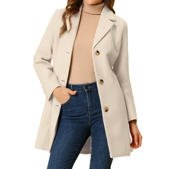 INSPIRE CHIC Women's Coats Single Breasted Long Outerwear Winter Trench Coat 3XL Cream White