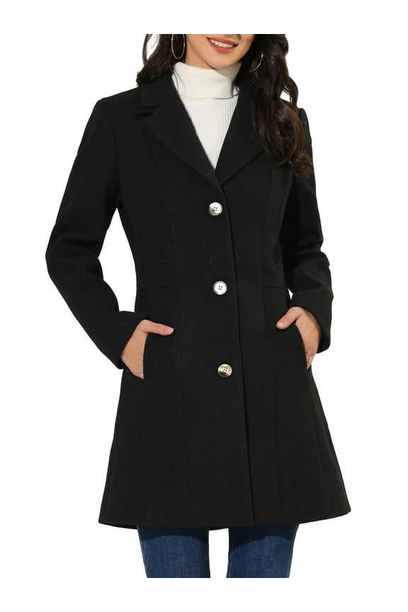 Women's Coats Single Breasted Long Outerwear Winter Trench Coat L Black