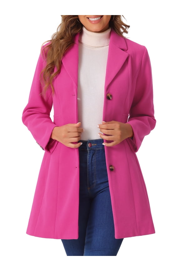 Women's Coats Single Breasted Long Outerwear Winter Trench Coat L Hot Pink