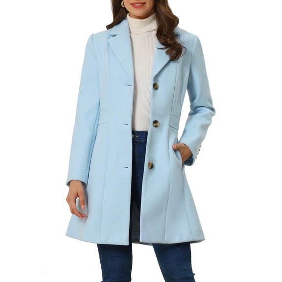 INSPIRE CHIC Women's Coats Single Breasted Long Outerwear Winter Trench Coat L Light Blue