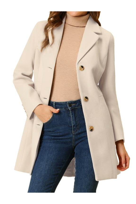 Women's Coats Single Breasted Long Outerwear Winter Trench Coat M Cream White